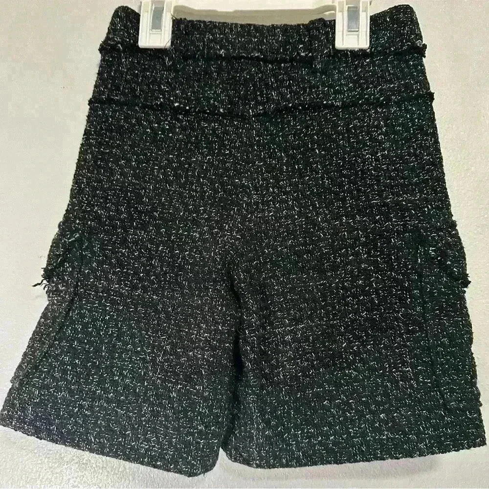 356. New Zara girls patterned weave shorts with pockets tweed sz 6T black/white